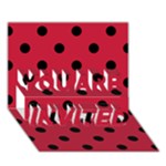 Polka Dots - Black on Cardinal Red YOU ARE INVITED 3D Greeting Card (7x5)