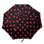 Polka Dots - Cardinal Red on Black Folding Umbrella