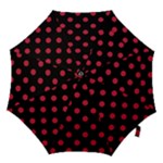 Polka Dots - Cardinal Red on Black Hook Handle Umbrella (Large)
