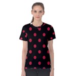 Polka Dots - Cardinal Red on Black Women s Cotton Tee