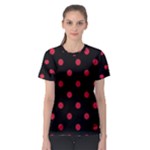 Polka Dots - Cardinal Red on Black Women s Sport Mesh Tee