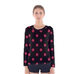 Polka Dots - Cardinal Red on Black Women s Long Sleeve T-shirt
