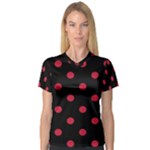 Polka Dots - Cardinal Red on Black Women s V-Neck Sport Mesh Tee