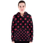 Polka Dots - Cardinal Red on Black Women s Zipper Hoodie