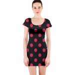 Polka Dots - Cardinal Red on Black Short Sleeve Bodycon Dress