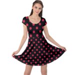 Polka Dots - Cardinal Red on Black Cap Sleeve Dress