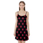 Polka Dots - Cardinal Red on Black Satin Night Slip