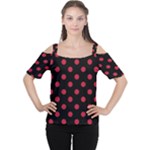 Polka Dots - Cardinal Red on Black Women s Cutout Shoulder Tee