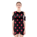 Polka Dots - Cardinal Red on Black Women s Cutout Shoulder Dress