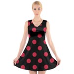 Polka Dots - Cardinal Red on Black V-Neck Sleeveless Dress