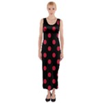 Polka Dots - Cardinal Red on Black Fitted Maxi Dress