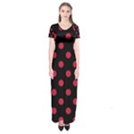 Polka Dots - Cardinal Red on Black Short Sleeve Maxi Dress