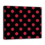 Polka Dots - Cardinal Red on Black Deluxe Canvas 24  x 20  (Stretched)