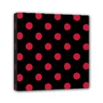 Polka Dots - Cardinal Red on Black Mini Canvas 6  x 6  (Stretched)