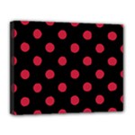 Polka Dots - Cardinal Red on Black Canvas 14  x 11  (Stretched)
