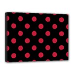 Polka Dots - Cardinal Red on Black Canvas 16  x 12  (Stretched)