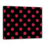 Polka Dots - Cardinal Red on Black Canvas 20  x 16  (Stretched)