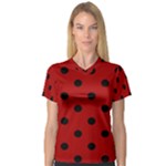 Polka Dots - Black on Dark Candy Apple Red Women s V-Neck Sport Mesh Tee