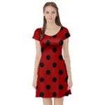 Polka Dots - Black on Dark Candy Apple Red Short Sleeve Skater Dress