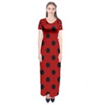 Polka Dots - Black on Dark Candy Apple Red Short Sleeve Maxi Dress