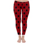 Polka Dots - Black on Dark Candy Apple Red Winter Leggings