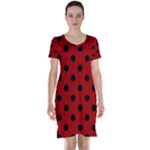 Polka Dots - Black on Dark Candy Apple Red Short Sleeve Nightdress