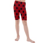 Polka Dots - Black on Dark Candy Apple Red Kid s Mid Length Swim Shorts