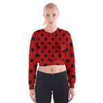 Polka Dots - Black on Dark Candy Apple Red Women s Cropped Sweatshirt