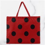 Polka Dots - Black on Dark Candy Apple Red Zipper Large Tote Bag