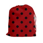 Polka Dots - Black on Dark Candy Apple Red Drawstring Pouch (XXl)