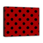 Polka Dots - Black on Dark Candy Apple Red Deluxe Canvas 20  x 16  (Stretched)