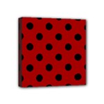 Polka Dots - Black on Dark Candy Apple Red Mini Canvas 4  x 4  (Stretched)