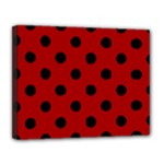 Polka Dots - Black on Dark Candy Apple Red Canvas 14  x 11  (Stretched)