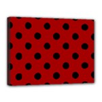 Polka Dots - Black on Dark Candy Apple Red Canvas 16  x 12  (Stretched)