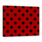 Polka Dots - Black on Dark Candy Apple Red Canvas 20  x 16  (Stretched)