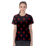 Polka Dots - Dark Candy Apple Red on Black Women s Sport Mesh Tee
