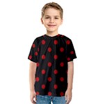 Polka Dots - Dark Candy Apple Red on Black Kid s Sport Mesh Tee