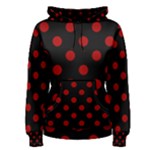 Polka Dots - Dark Candy Apple Red on Black Women s Pullover Hoodie