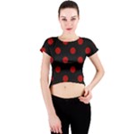 Polka Dots - Dark Candy Apple Red on Black Crew Neck Crop Top