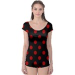 Polka Dots - Dark Candy Apple Red on Black Boyleg Leotard (Ladies)