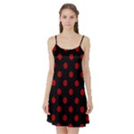 Polka Dots - Dark Candy Apple Red on Black Satin Night Slip