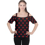 Polka Dots - Dark Candy Apple Red on Black Women s Cutout Shoulder Tee