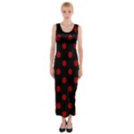 Polka Dots - Dark Candy Apple Red on Black Fitted Maxi Dress