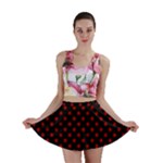 Polka Dots - Dark Candy Apple Red on Black Mini Skirt