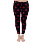Polka Dots - Dark Candy Apple Red on Black Winter Leggings