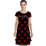 Polka Dots - Dark Candy Apple Red on Black Cap Sleeve Nightdress