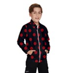 Polka Dots - Dark Candy Apple Red on Black Wind Breaker (Kids)