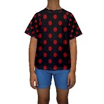 Polka Dots - Dark Candy Apple Red on Black Kid s Short Sleeve Swimwear