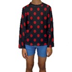 Polka Dots - Dark Candy Apple Red on Black Kid s Long Sleeve Swimwear
