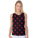 Polka Dots - Dark Candy Apple Red on Black Women s Basketball Tank Top